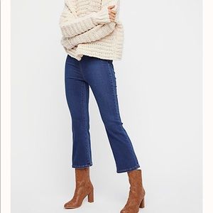 Free People Blue Ultra-high Pull-on Crop Jeans